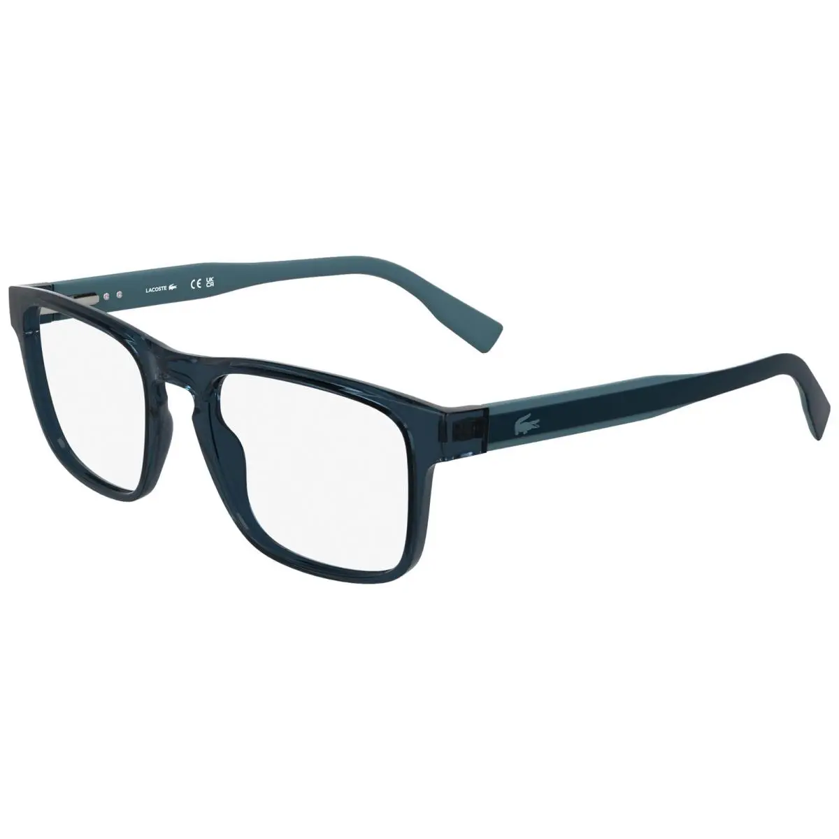 Men`s Transparent Rectangle Eyeglass Frames w/ Spring Flex Temples L2972 Transparent Blue/Clear Demo (410) by Lacoste