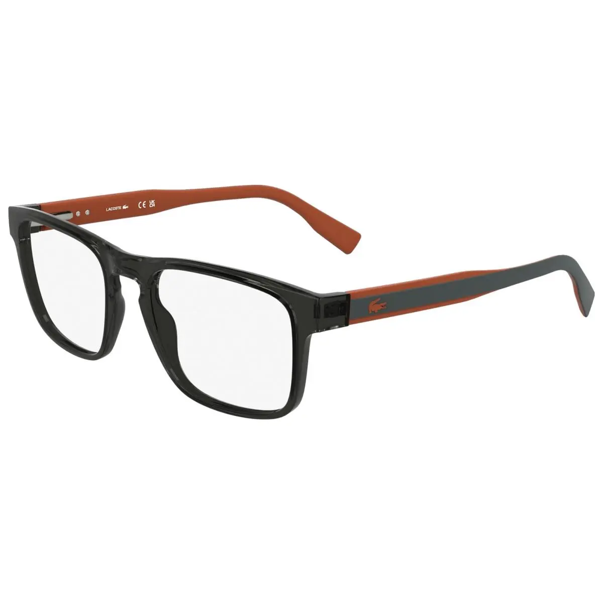 Men`s Transparent Rectangle Eyeglass Frames w/ Spring Flex Temples L2972 Transparent Grey/Clear Demo (035) by Lacoste