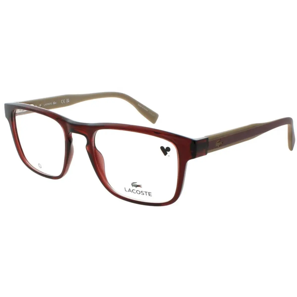 Men`s Eyeglasses Transparent Burgundy Rectangular Shape Frame L2972 601 by Lacoste
