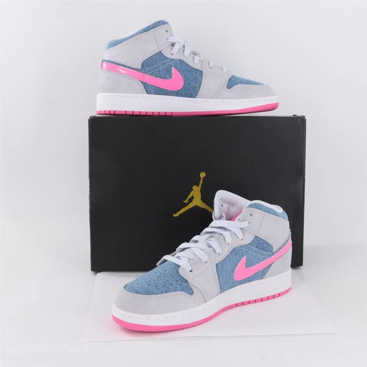 Air Jordan 1 Mid SE HQ1999 400 Demim Blue Pink Sneakers Size 5.5Y FPP012103