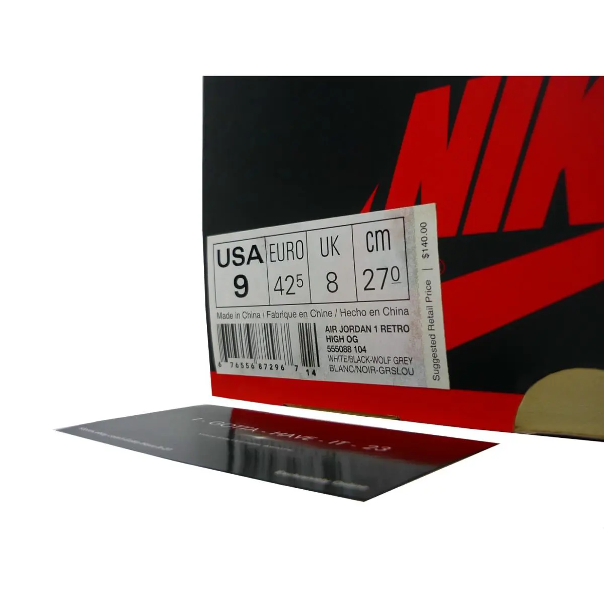 Nike shoes - Air Jordan 1 Retro High - 555088-104 - White/Black/Wolf Grey (UPC: 676556872967) 9