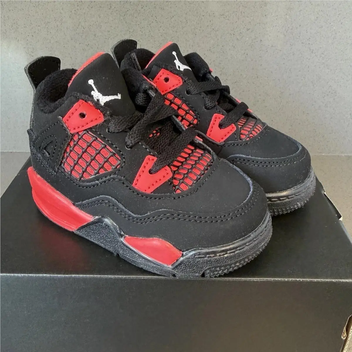 Nike Air Jordan 4 Retro TD Black Red Toddler 5C BQ7670-016 Sneakers
