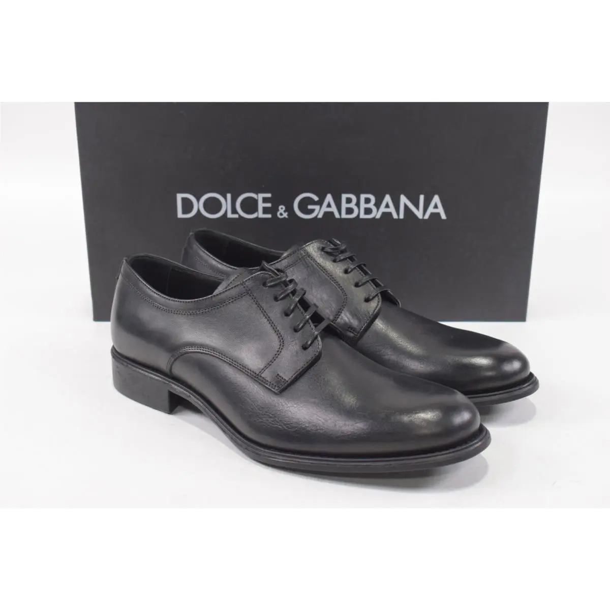 Dolce Gabbana Derby Dress Shoes Size 41.5 8.5 US In Solid Black Leather