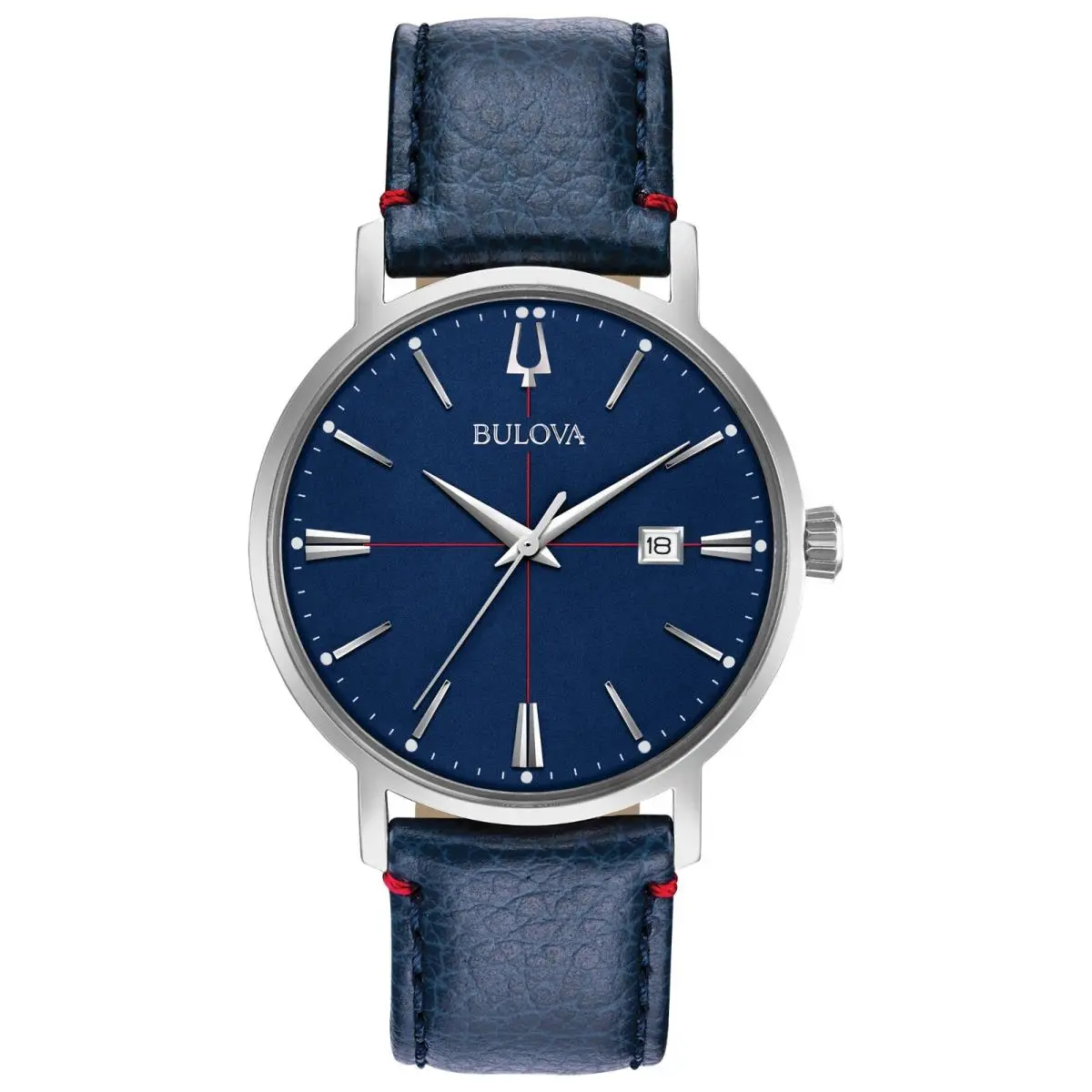Men`s Aerojet Classic Calendar Quartz Blue Leather Watch 39MM 96B293 by Bulova
