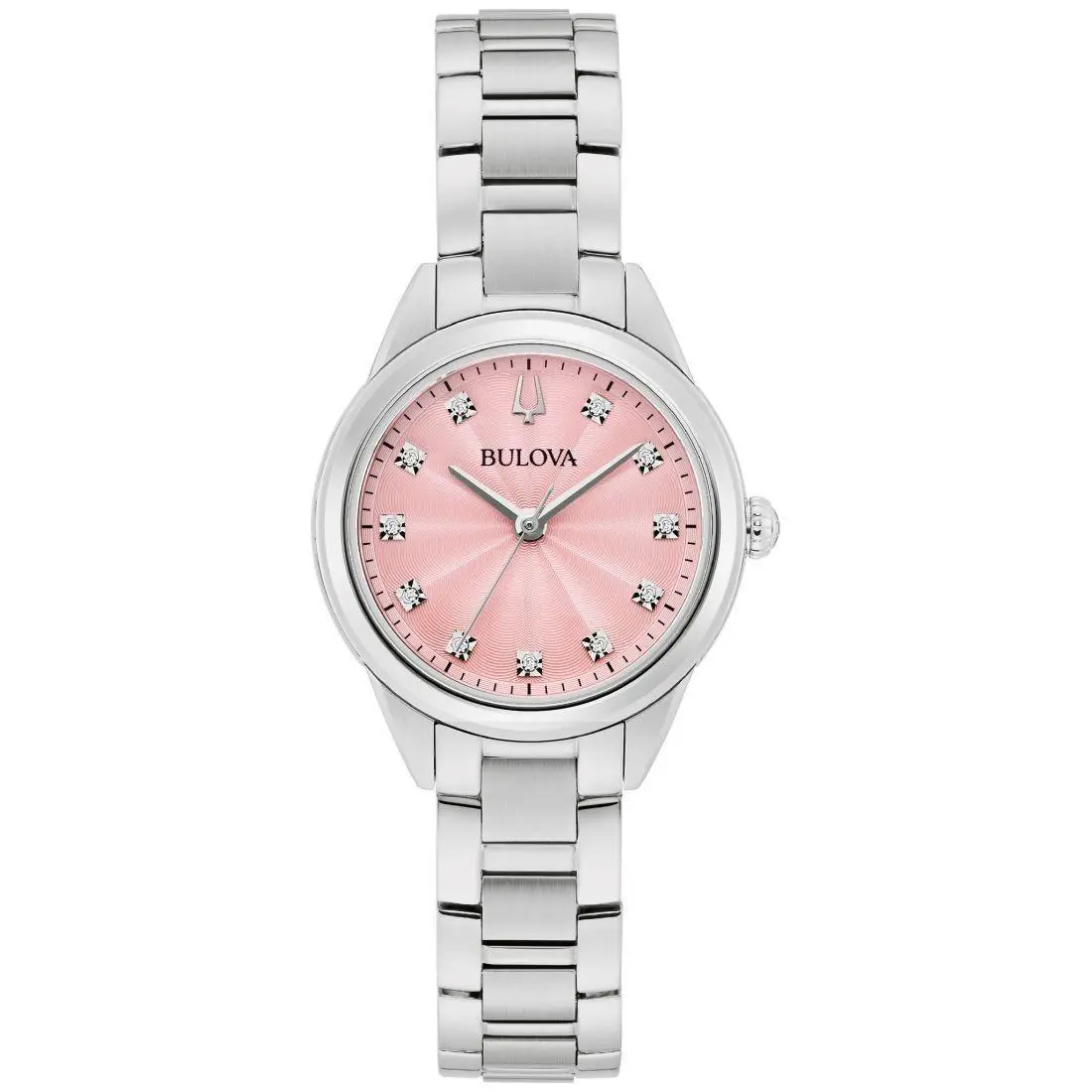 Bulova Sutton Women`s Pink Dial and Diamond Accent Quartz Watch 96P249 - Face: Pink, Dial: Pink, Band: Silver