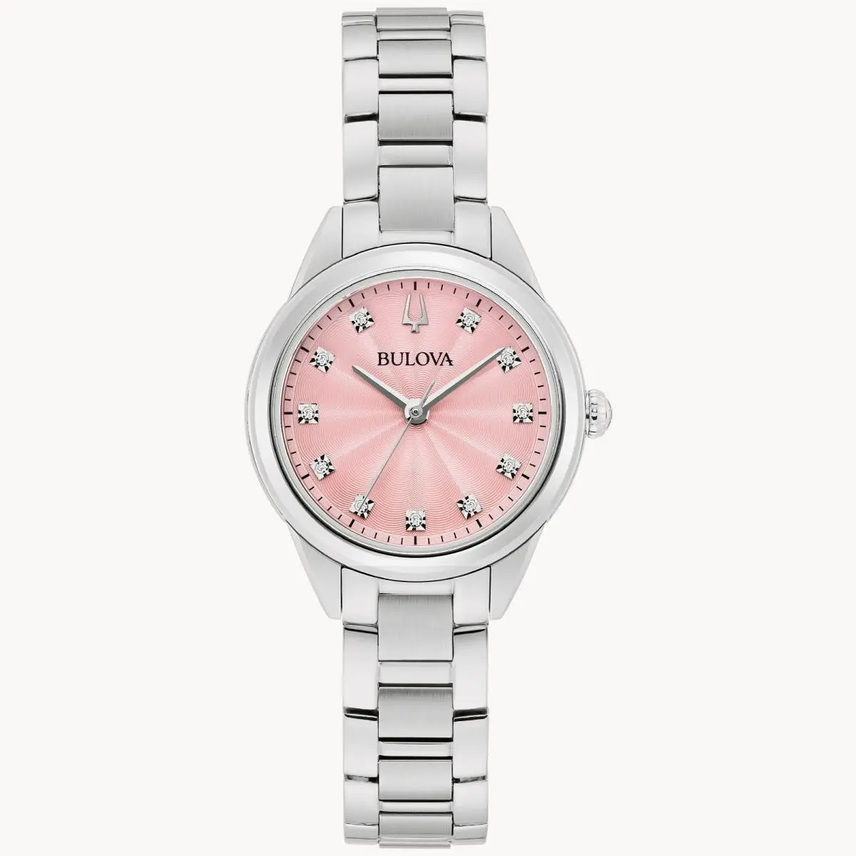 Sutton Quartz Pink Dial Stainless Steel Women`s Watch 96P249 by Bulova