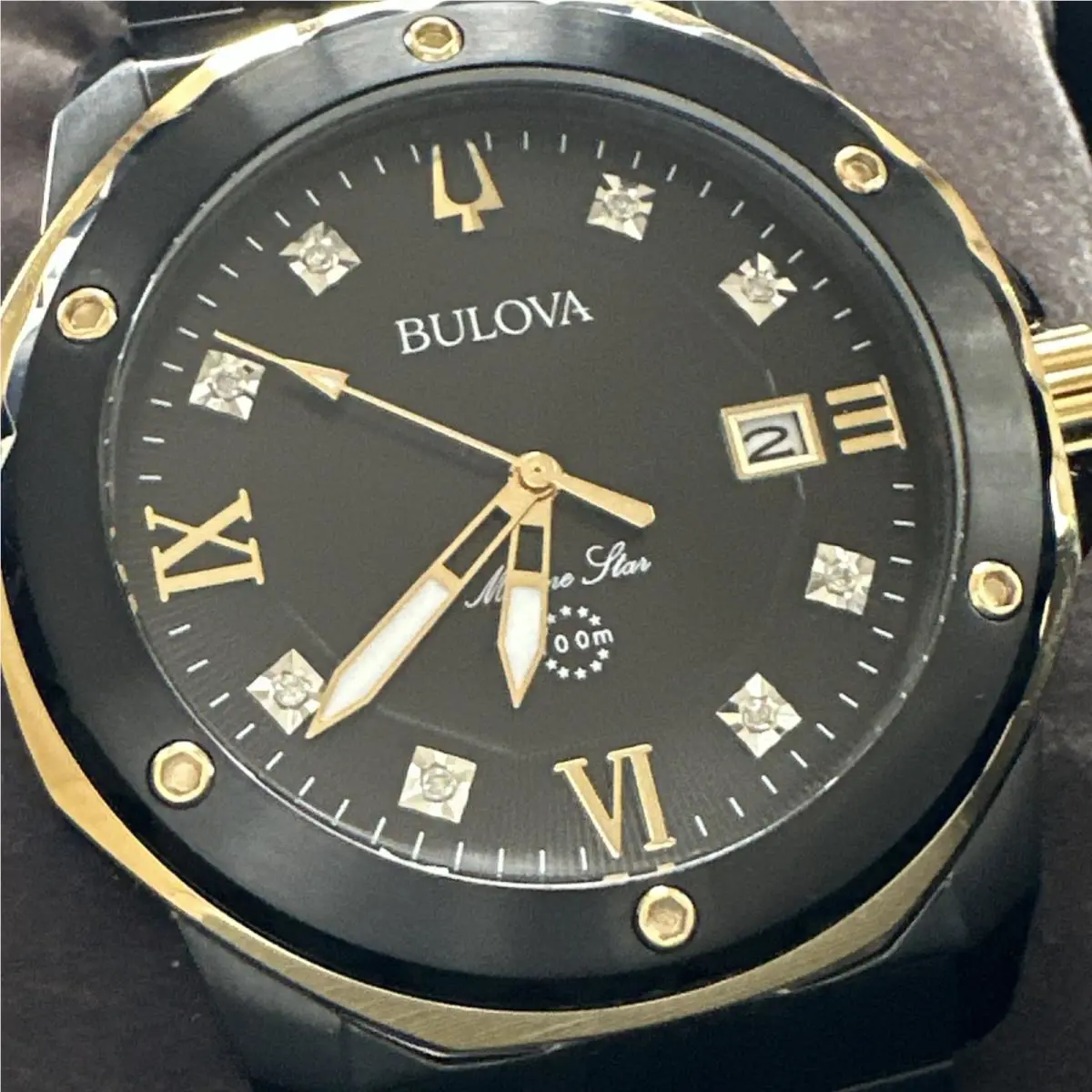 Bulova Marine Star Diamond Black Ion Pvd Men`s Quartz Watch 98D176