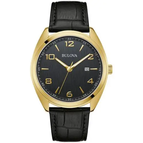 Bulova 97B211 Gold Tone Black Dial Classic - Dial: Black, Band: Black, Gold, Bezel: Black, Gold