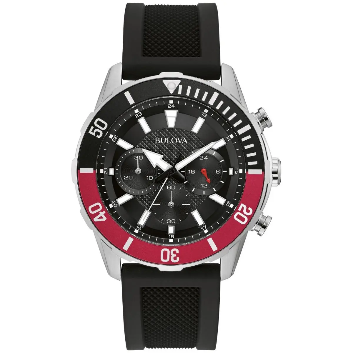 Bulova Men`s Misc Sport Chronograph Quartz Black Silicone Watch 44 MM 98A258