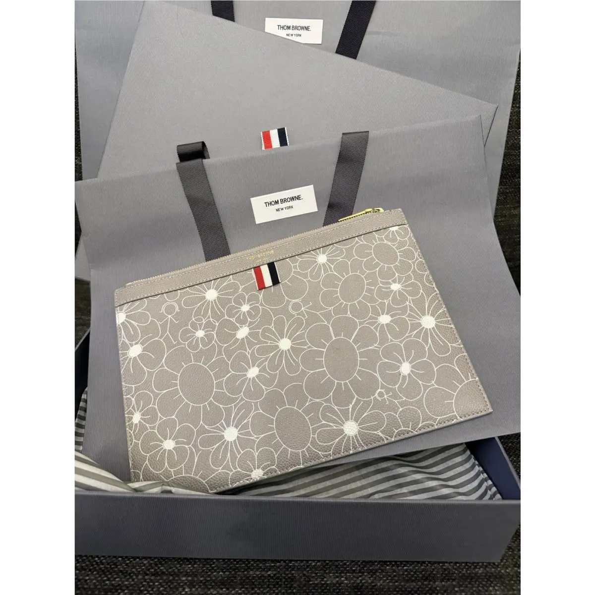 Thom Browne Floral Leather Document Holder Clutch Bag Italy
