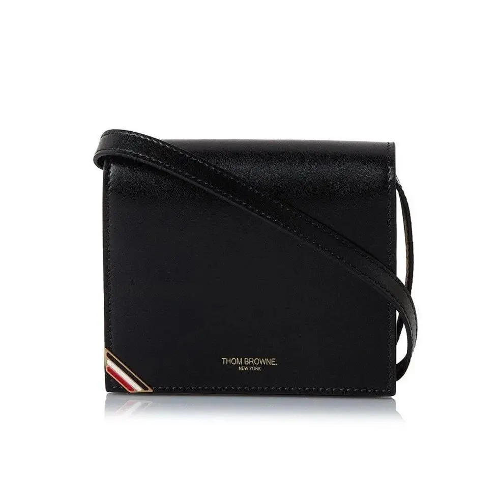 Smooth Leather Strap Wallet Crossbody Mini Bag w/ Enamel Stripe by Thom Browne