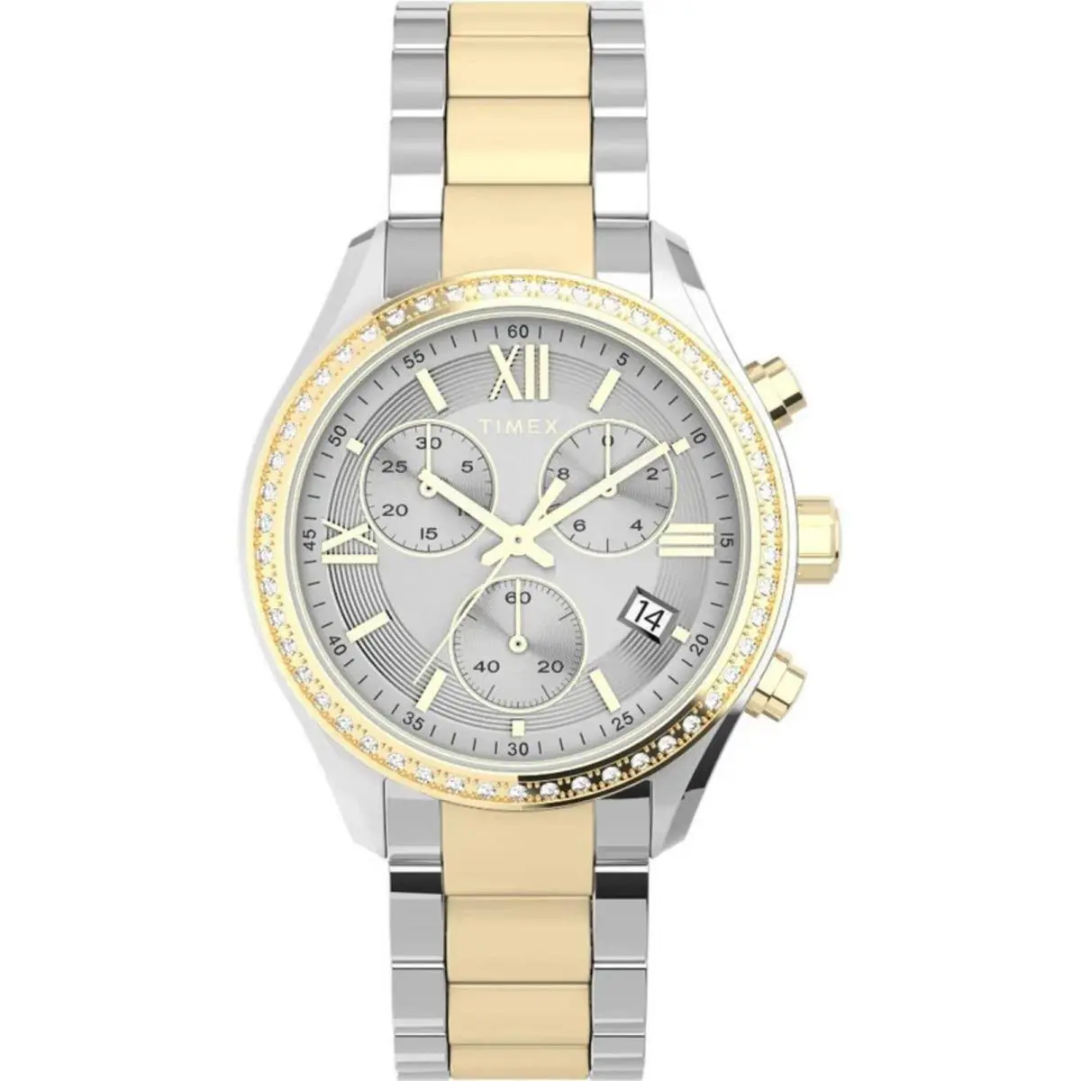 Timex Women`s Watch Chronograph Silver Dial Two Tone Steel Bracelet TW2V57700