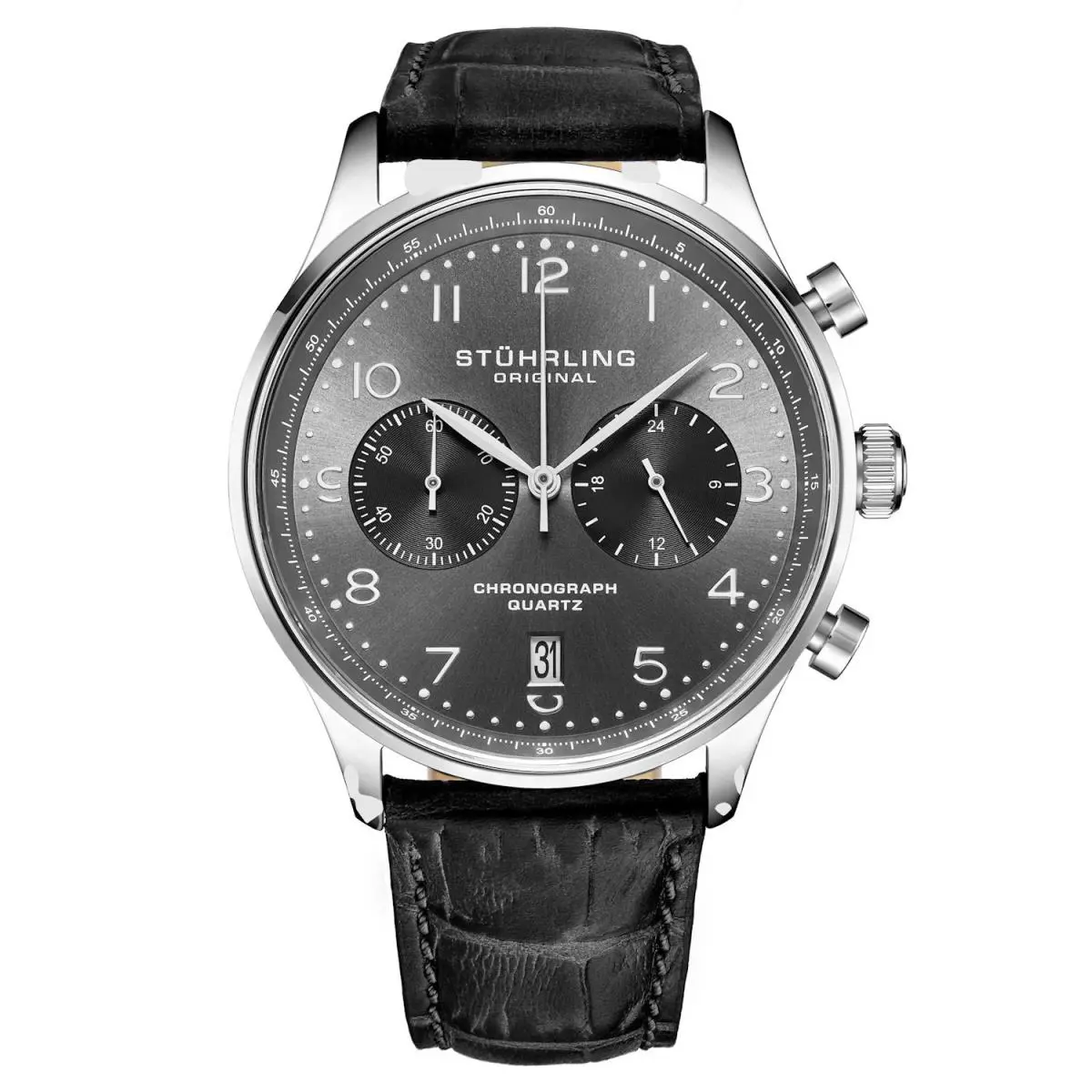 Stuhrling 4012 2 Quartz Chronograph Date Black Leather Mens Watch by Stührling