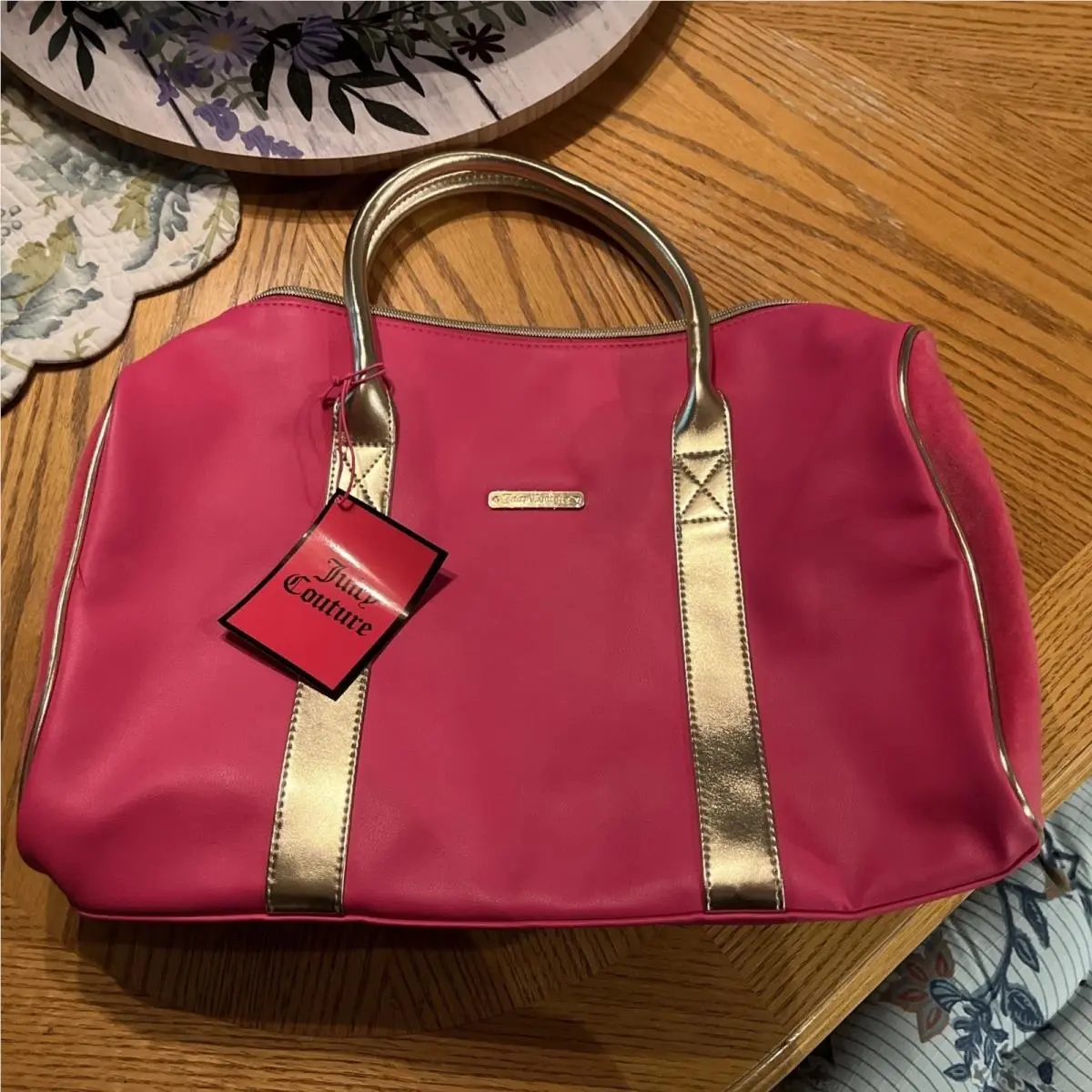 Juicy Couture Hot Pink/gold Leather Velour Bag