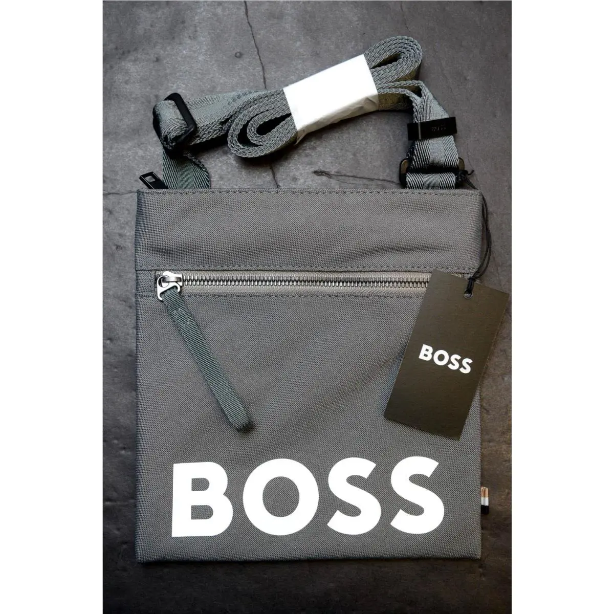 Hugo Boss Pixel Logo Recycled Material Gray Envelope Sling Shoulder Bag