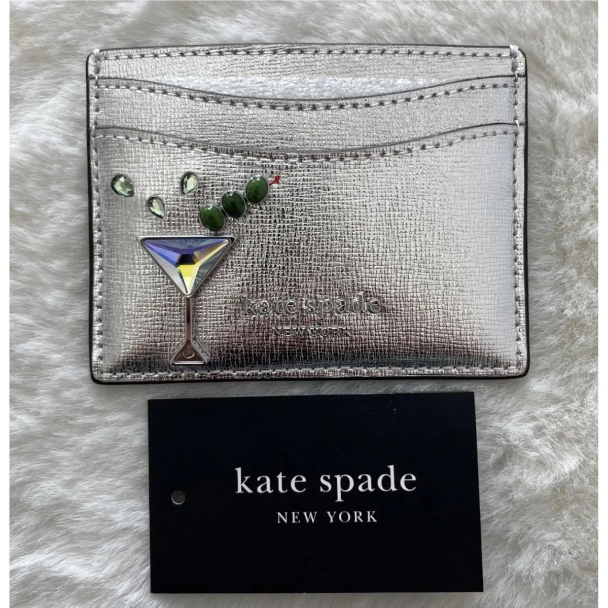 Kate Spade Shaken Not Stir Embellished Metallic Leather Card Case