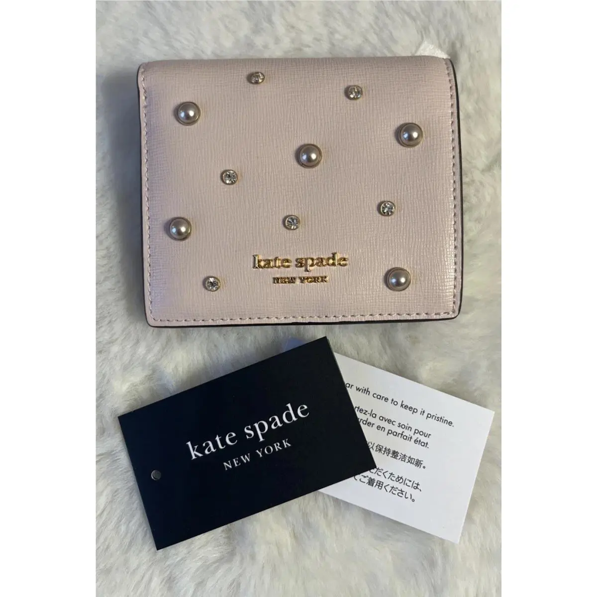 Kate Spade Purl Artificial Pearl Embellished Saffiano Leather Bifold Wallet Pink