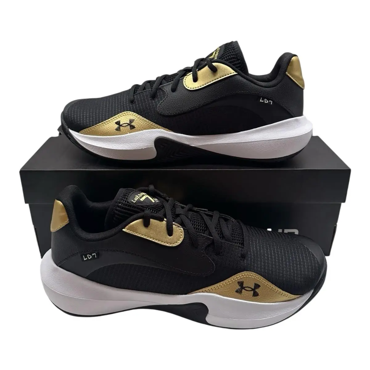 Under Armour UA Lockdown 7 Low Basketball Shoes Mens Sz 12 Black/gold Sneakers