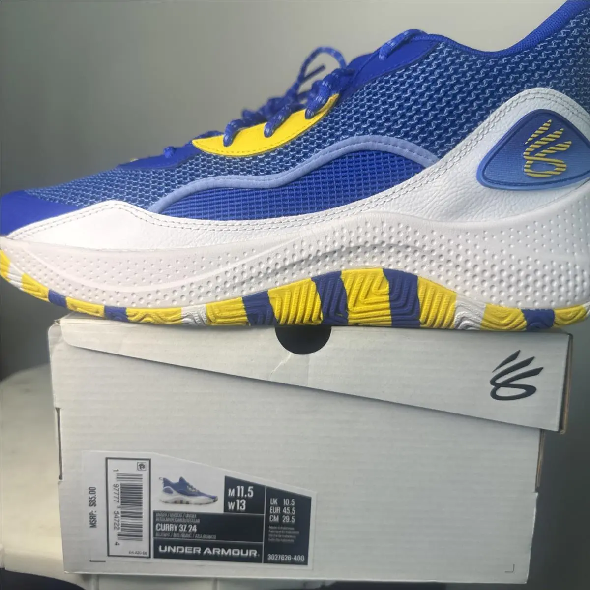 Under Armour Curry 3Z 24 Men`s Basketball Shoes Blue Yellow White Size 10