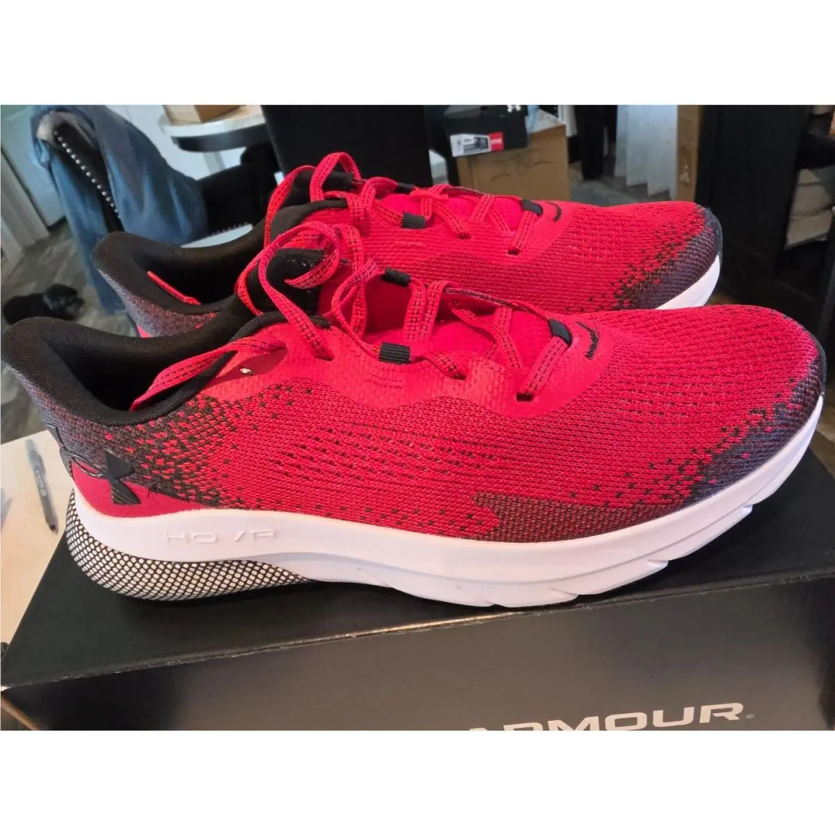 Size 10.5 - Under Armour Hovr Turbulence 2 White Red. 1003 - Red
