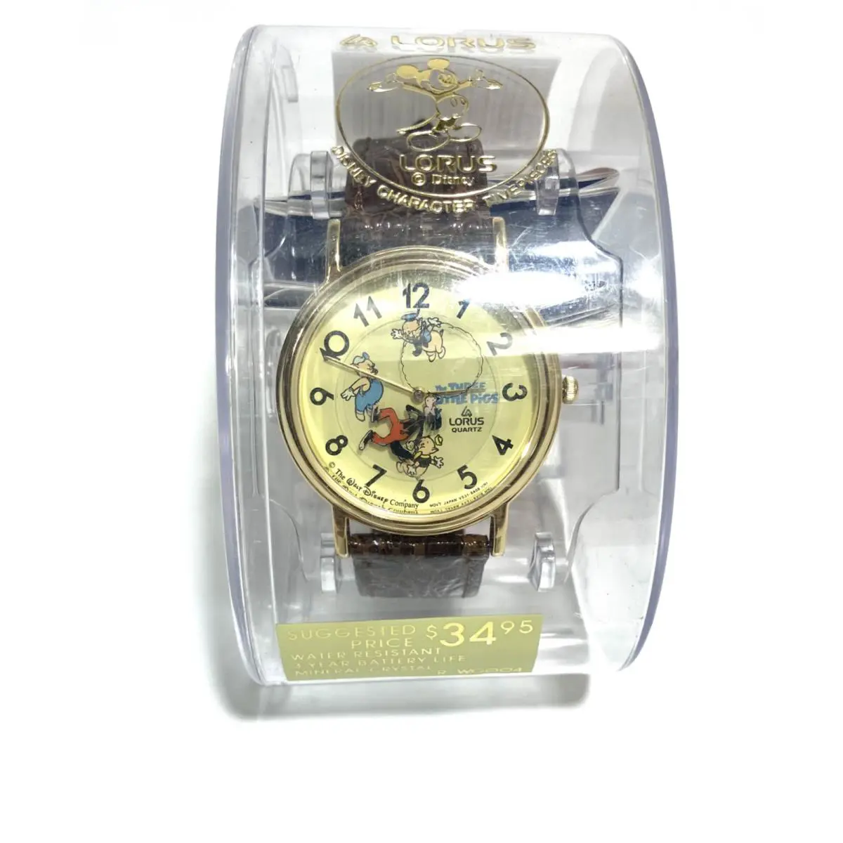 Three Little Pigs Big Bad Wolf WD Spinning Pigs Lorus Character Watch Brown