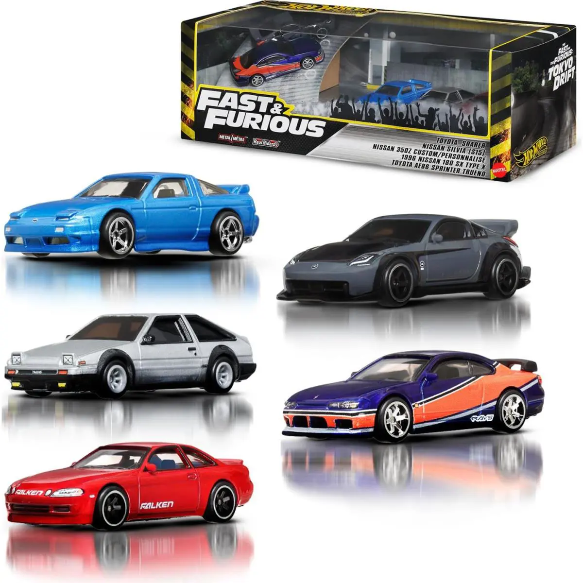 Fast Furious Tokyo Drift Toy Cars Bundle 5 Die-cast 1:64 Scale Vehicles - Multicolor