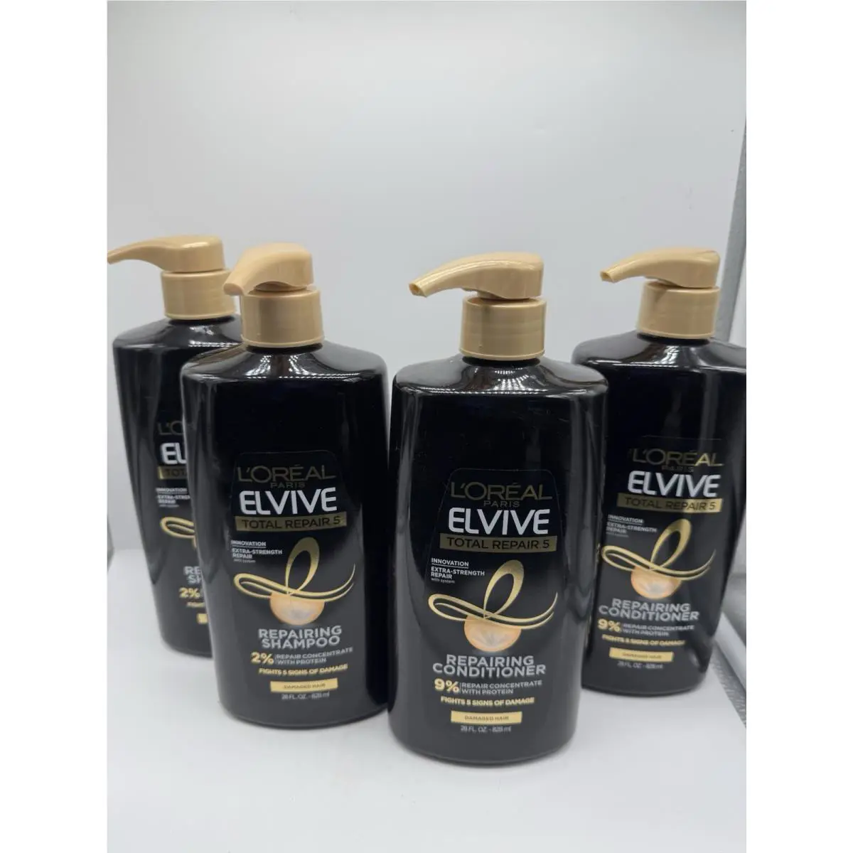 4 L`oreal Elvive Total Repair 5 Shampoo Conditioner Damage Hair Pump 28Oz