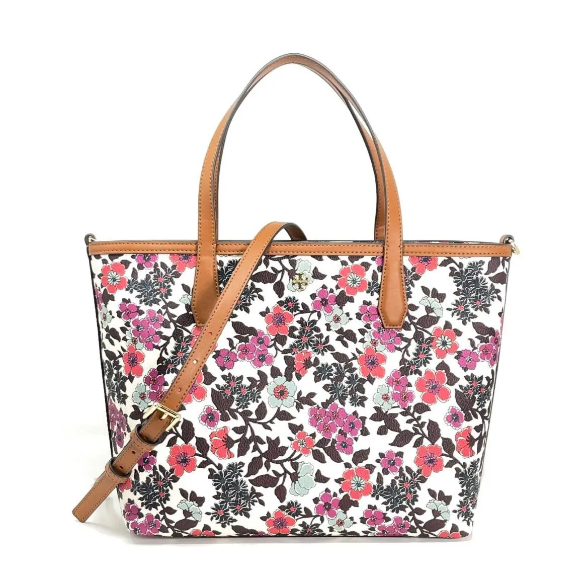 Women`s Kerrington Small Tote Bag Floral Print - 84763 - 88132 Cream Red Blue Wallpaper Floral - 84763 by Tory Burch