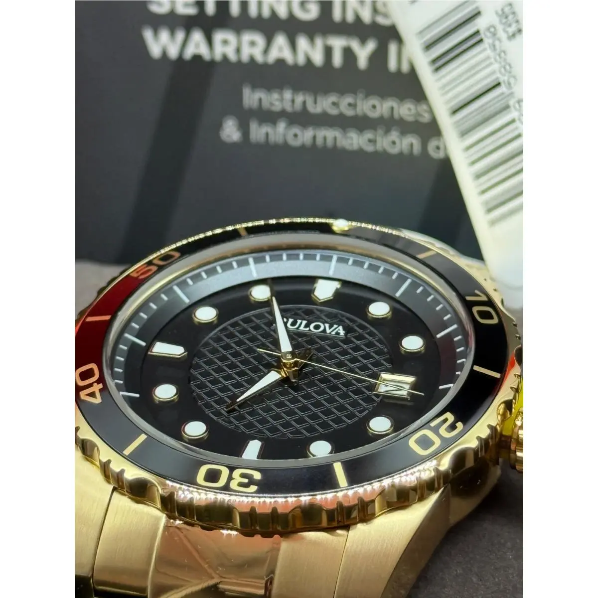 Bulova Men`s Watch 98B375 Quartz Black Dial Date Gold Stainless Steel 43mm
