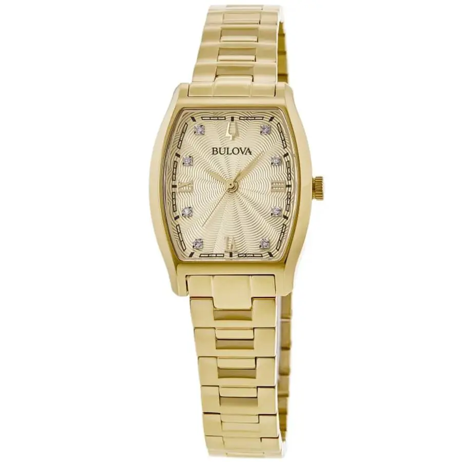Bulova Women`s Watch Diamond Champagne Dial Yellow Gold Bracelet 97P160