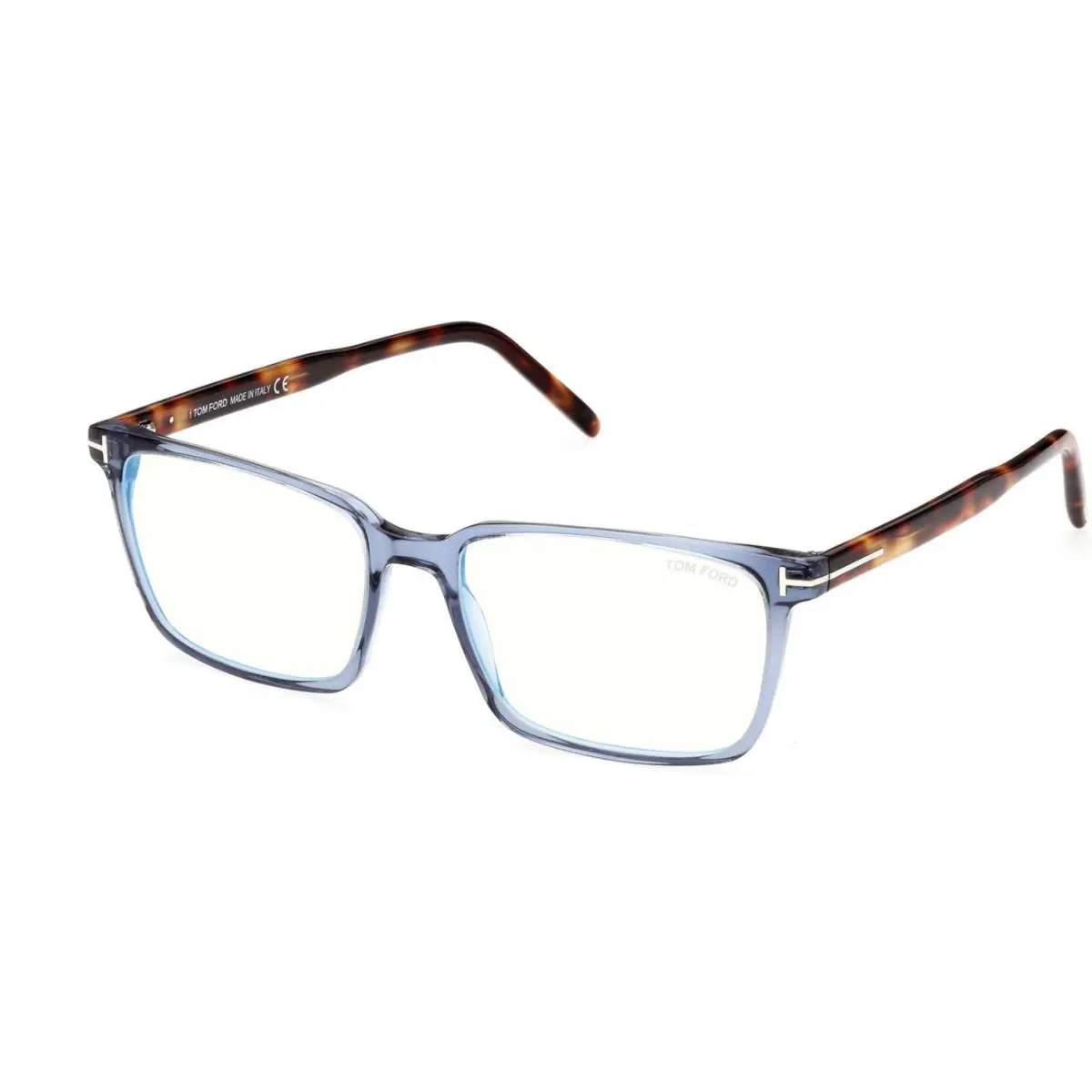 Tom Ford FT5802-B 090 Eyeglasses Men`s Shiny Blue Full Rim Rectangle Shape 55mm