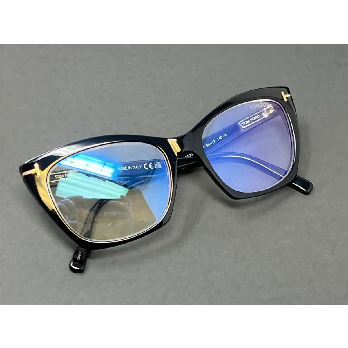 Tom Ford TF5709B-001 Shiny Black 54mm Blue Block Cat Eye Women`s Eyeglasses