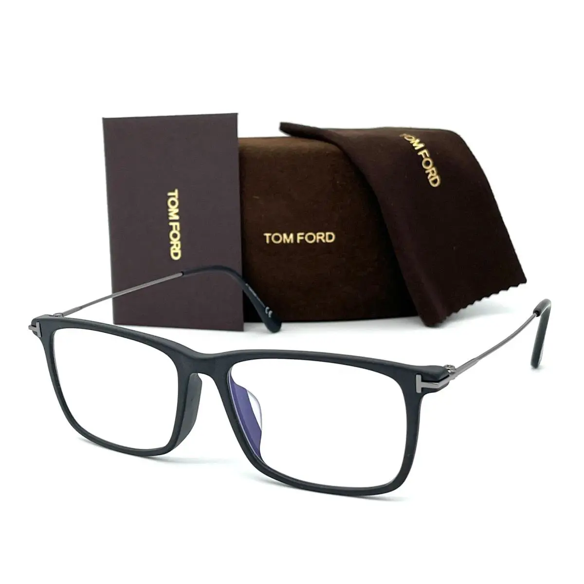 Tom Ford FT5758-B 002 Matte Black / Clear Blue Block 54mm Eyeglasses TF5758-B