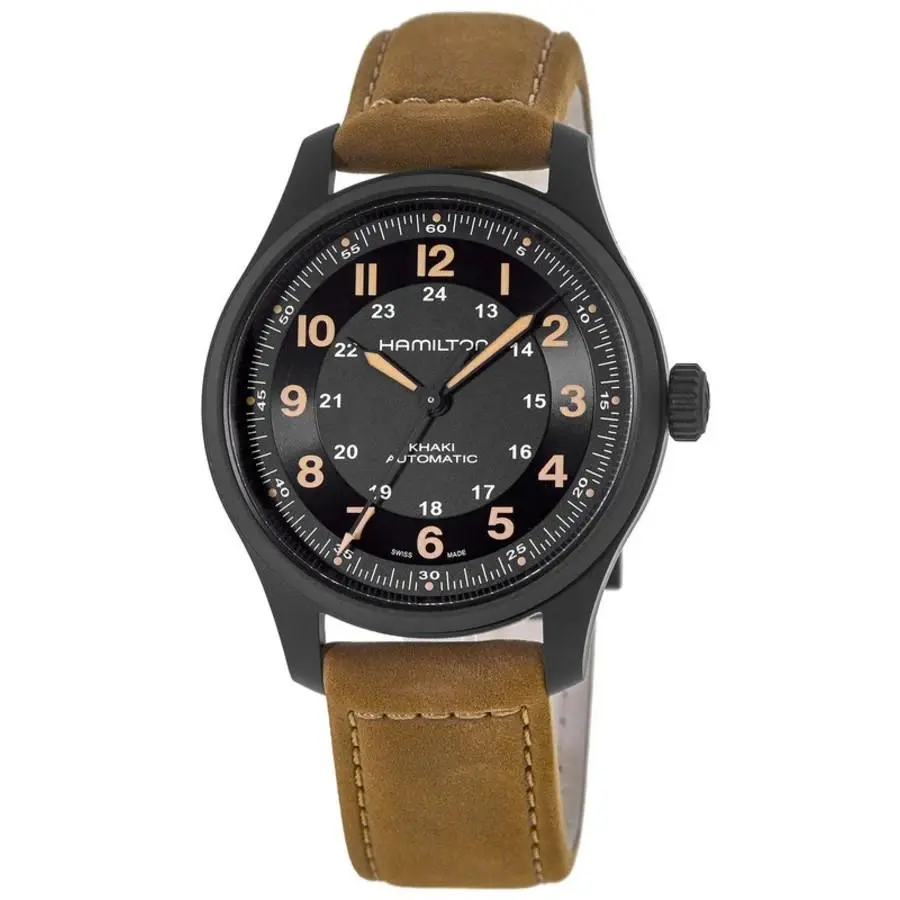 Khaki Field Titanium Auto Black Dial Brown Men`s Watch H70665533 by Hamilton