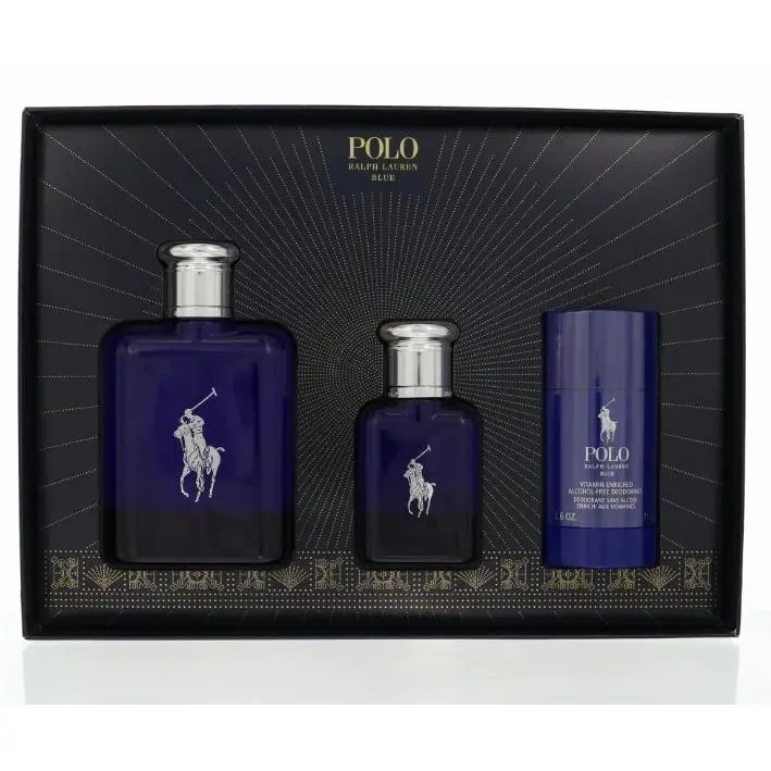 Polo Blue by Ralph Lauren For Men 3 Pcs Set 4.2 oz Edt Spray + Deodorant Stick
