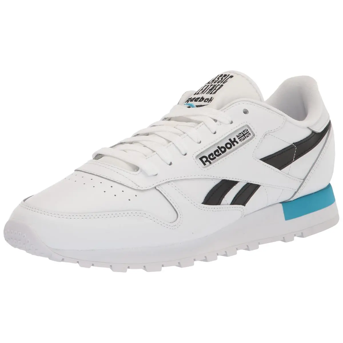 Reebok Men Classic Leather Running Sneaker IE9383 White/black/aqua Size 9.5