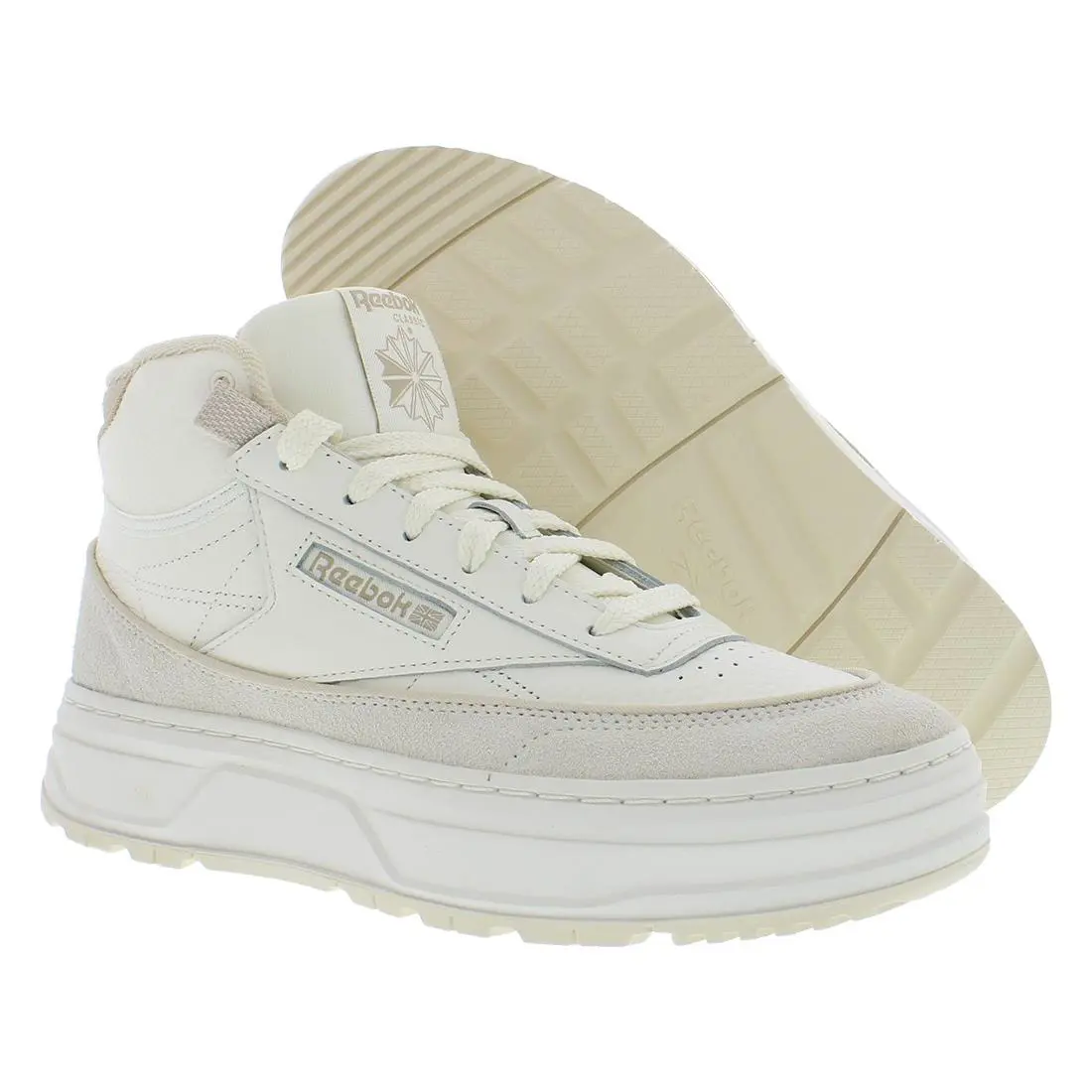 Reebok Women`s Club C Geo Mid Platform Sneaker Chalk / Alabaster / Beige Size 8