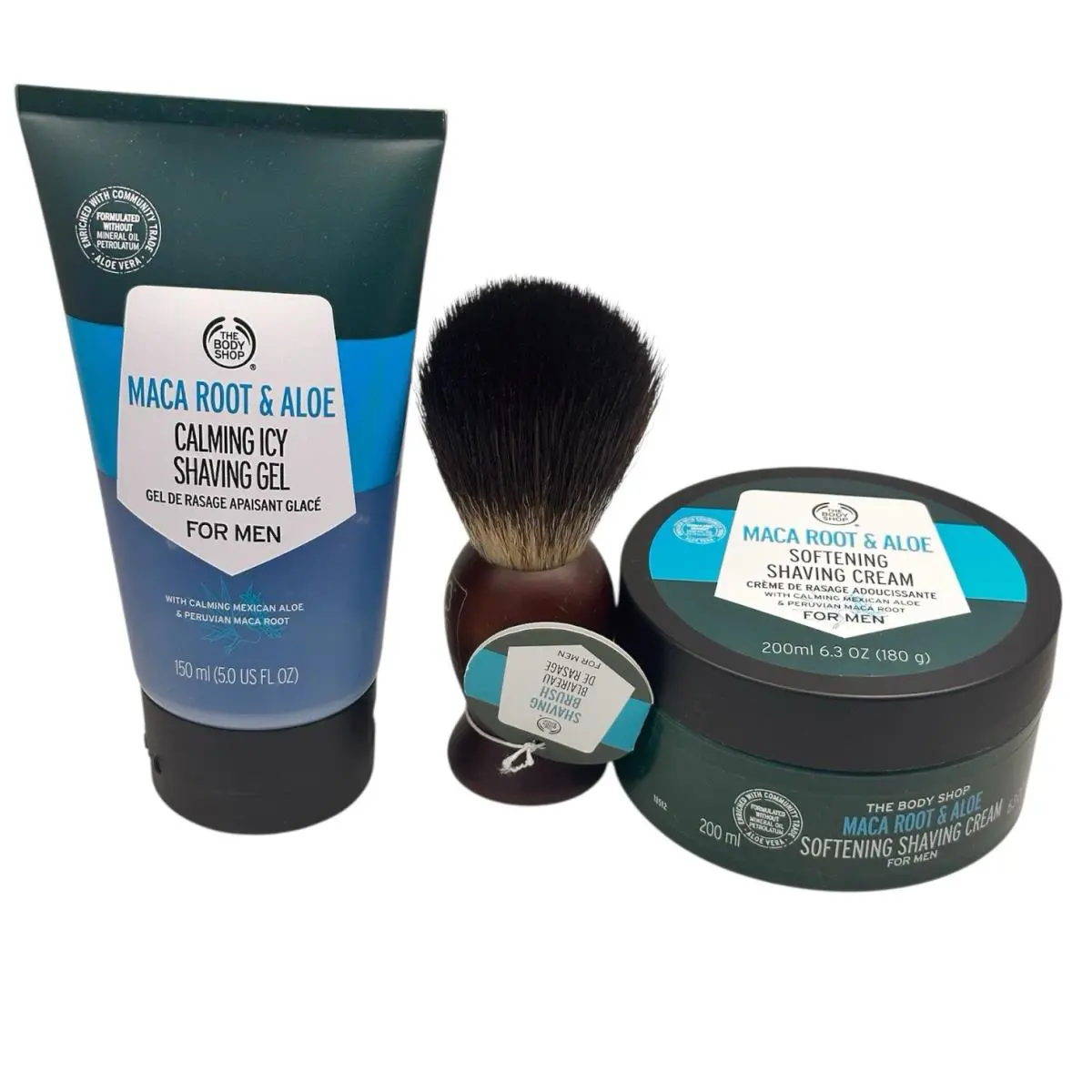 The Body Shop Maca Root Aloe Softening Shaving Cream Icy Shaving Gel Brush by THE BODY SHOP