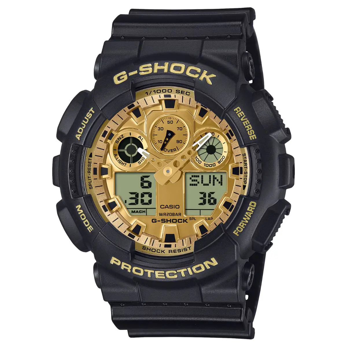 G-shock GA-100 Series Gold Dial Black Resin Watch GA100GGB-1A9 by Casio