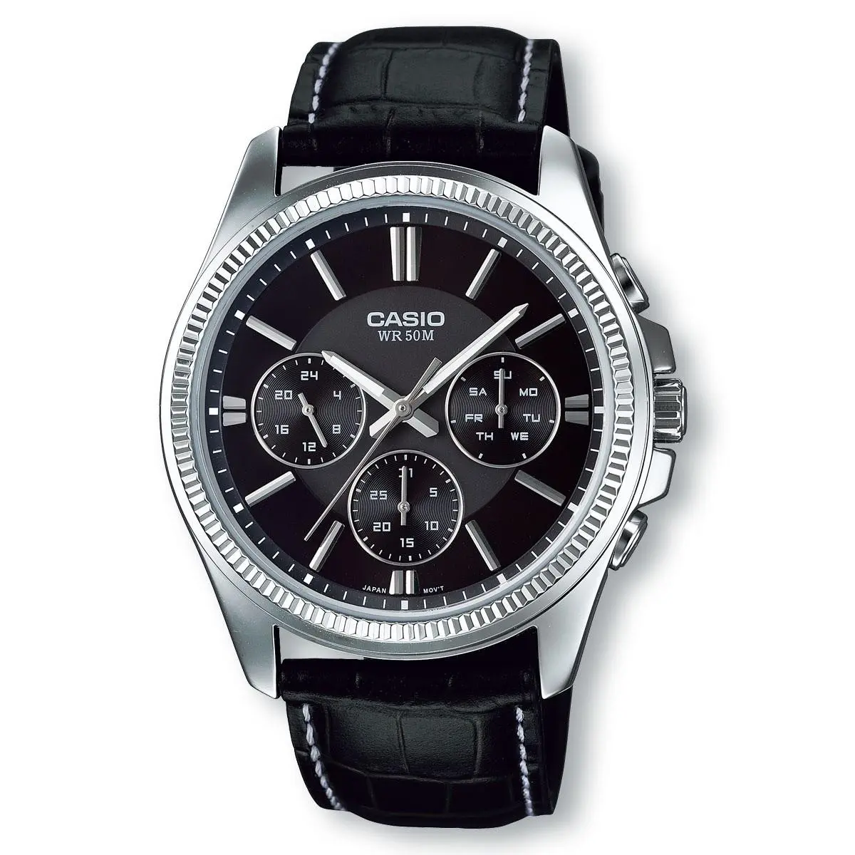 Casio MTP1375L-1A Classic Black Leather Band Analog Watch Black Dial