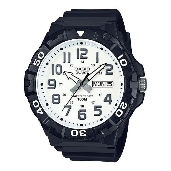 Casio Men`s Quartz White Dial Rotating Bezel Black Resin 45mm Watch MRW210H-7AV