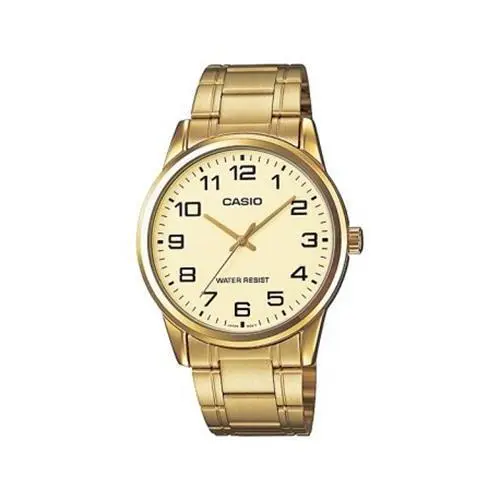 Casio Enticer Men`s Analog Gold Dial Stainless Steel Men`s Watch MTP-V001G-9BUDF - Dial: Gold, Band: Gold