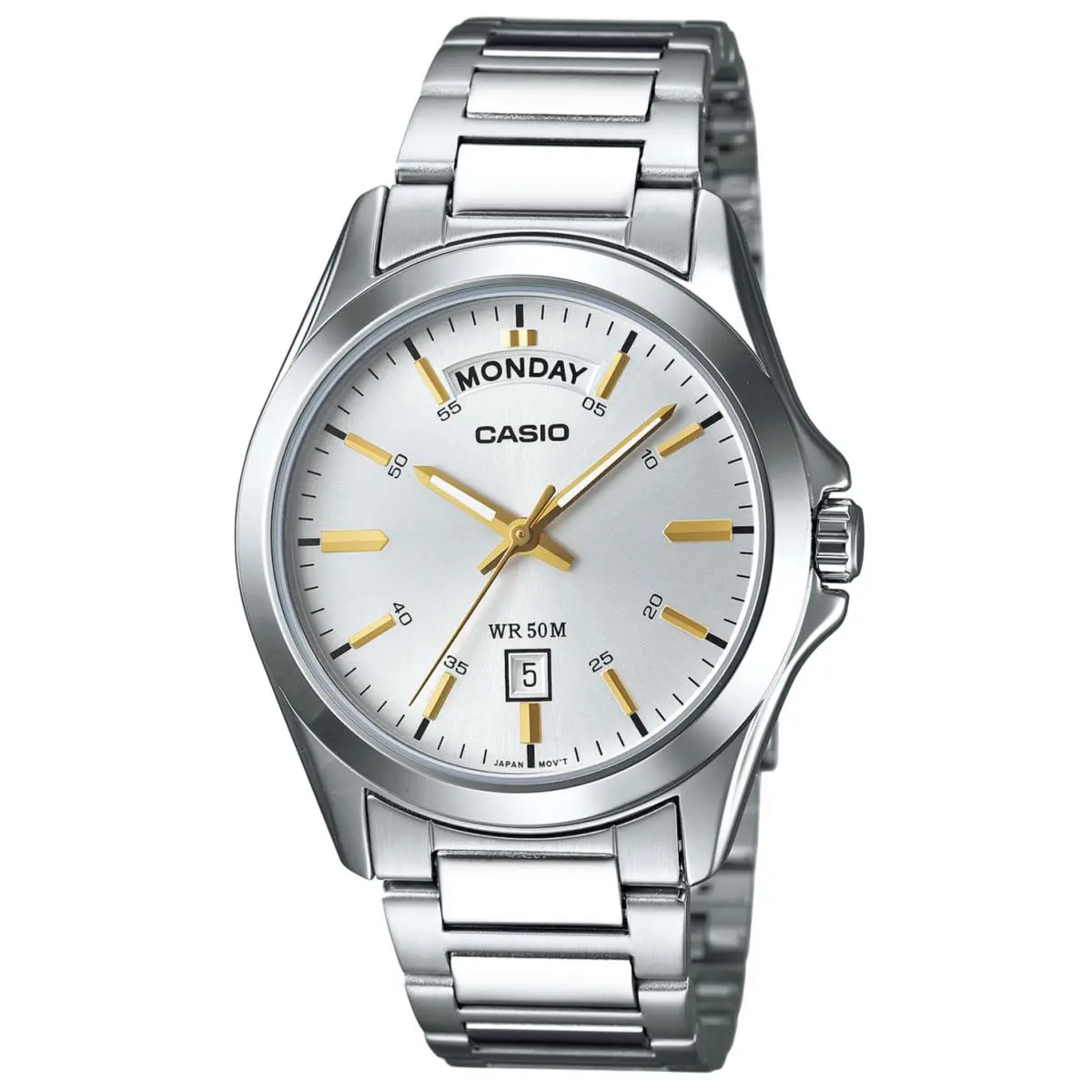 Casio MTP-1370D-7A2V Men’s Silver Dial Stainless Steel Day Date Quartz Watch 50M