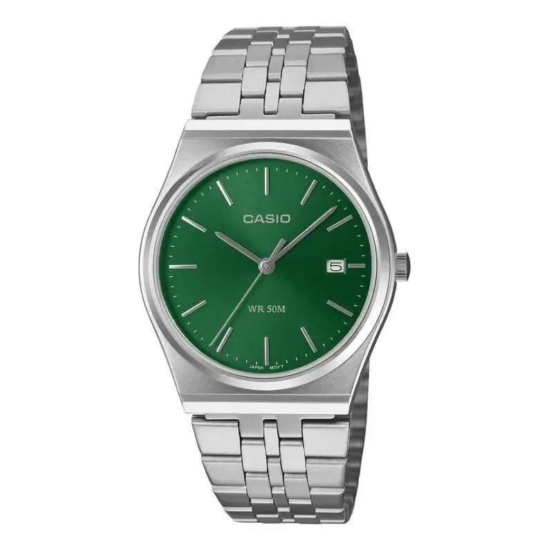 Men`s Vintage Green Dial Stainless Steel Watch- MTP-B145D-3AVDF by Casio