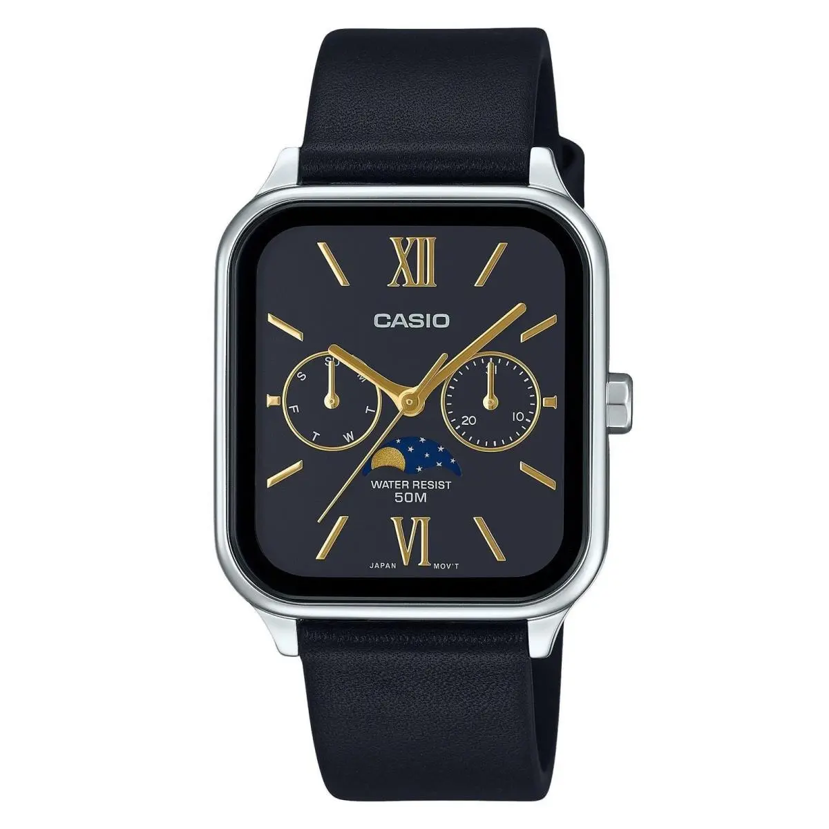Standard Moon Phase Black Dial Quartz Leather MTP-M305L-1A2V Men`s Watch by Casio