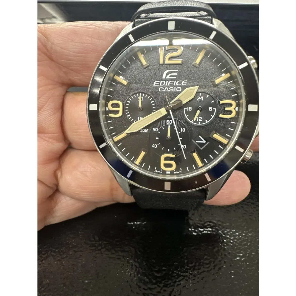 Casio Men’s Edifice EFR553L-1B Chronograph Leather Band Watch