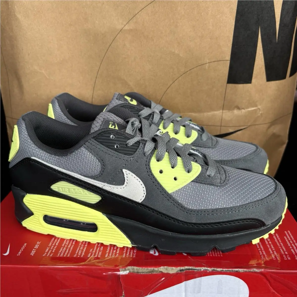 Nike Air Max 90 Smoke Grey Black Photon Dust Volt Nby DM0029-012 Men Size 8