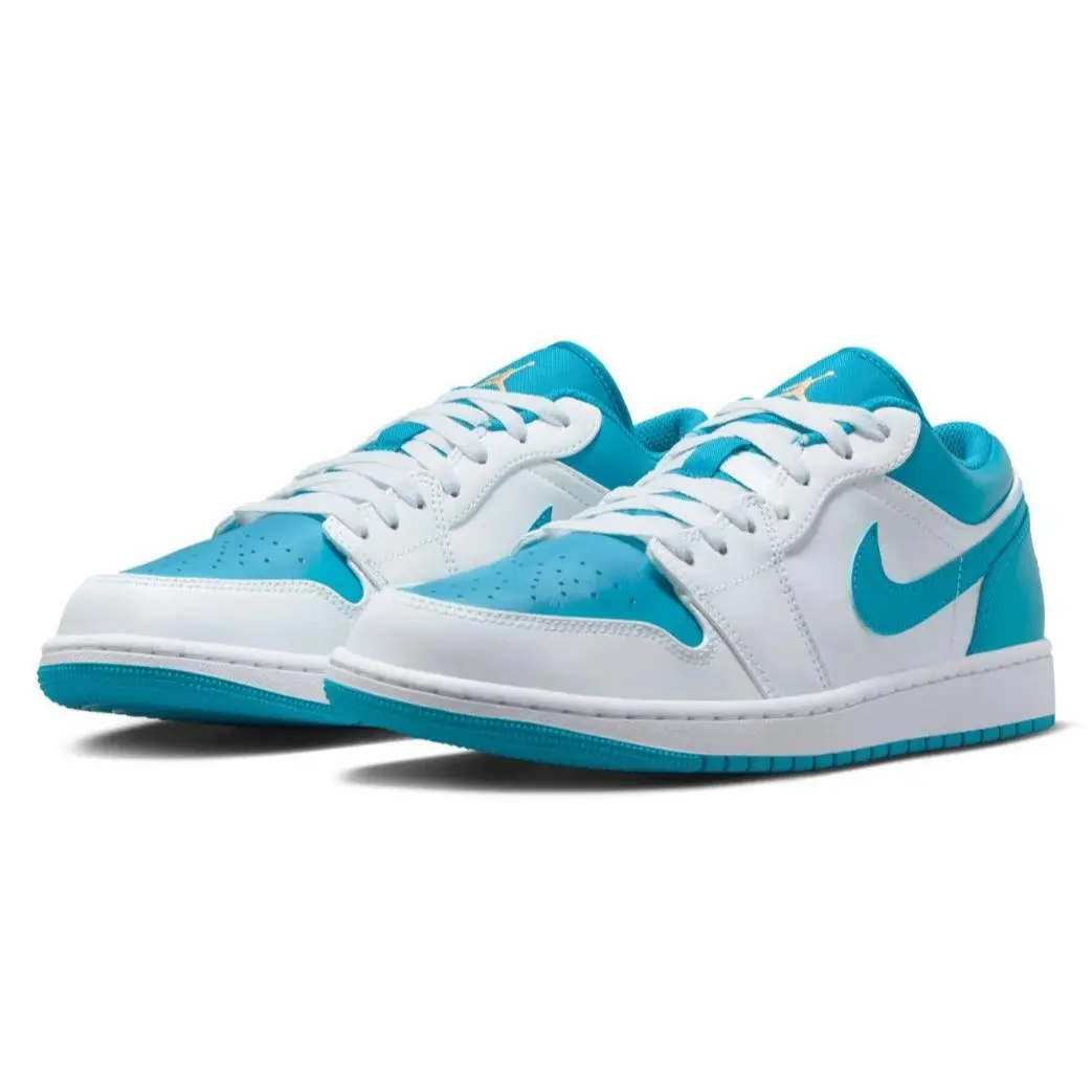 Nike Men`s Air Jordan 1 Low Leather Sneakers Aquatone Blue 553558-174 Size 9