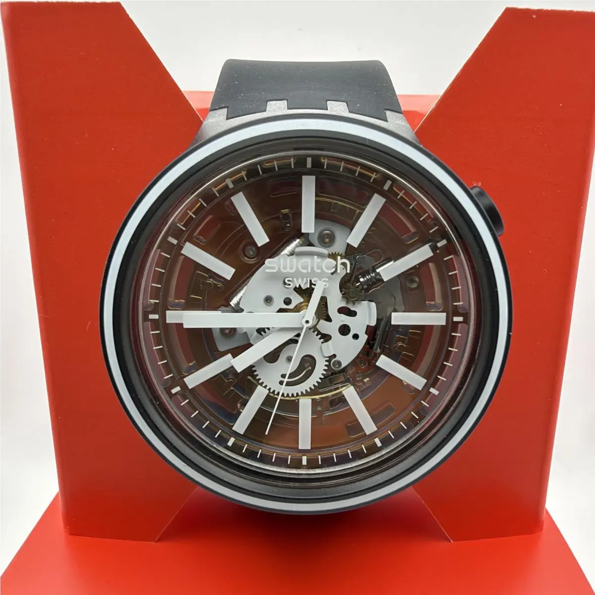 Swiss  Big Bold SO27B114 Light Taste Quartz Black White Watch 47MM by Swatch