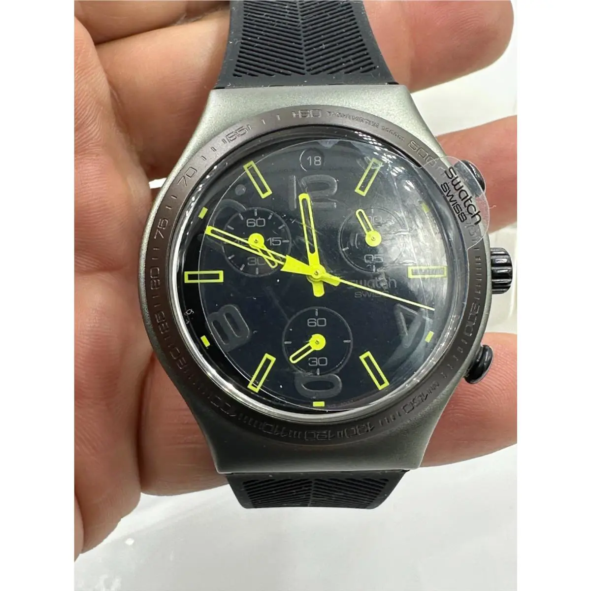 Swatch Watch Irony YCM4000 Unisex Ray of Light Black Dial Chronograph